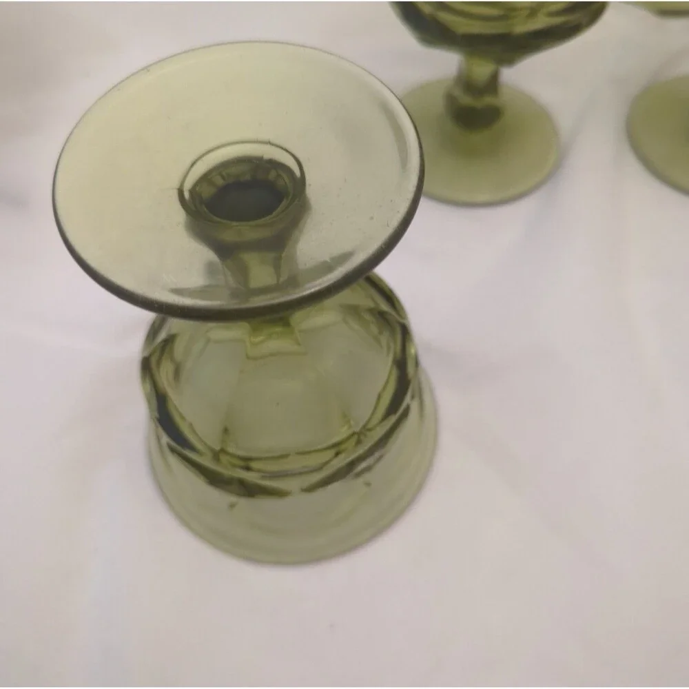 Set of 6 Vintage Fostoria Argus Olive Green Champagne Sherbet Goblets HFM MCM